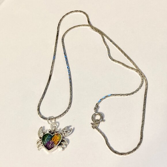 Crab Necklace Silver Plated 19" Enamel Sea Life Beach Island Zodiac Cancer - Picture 7 of 9